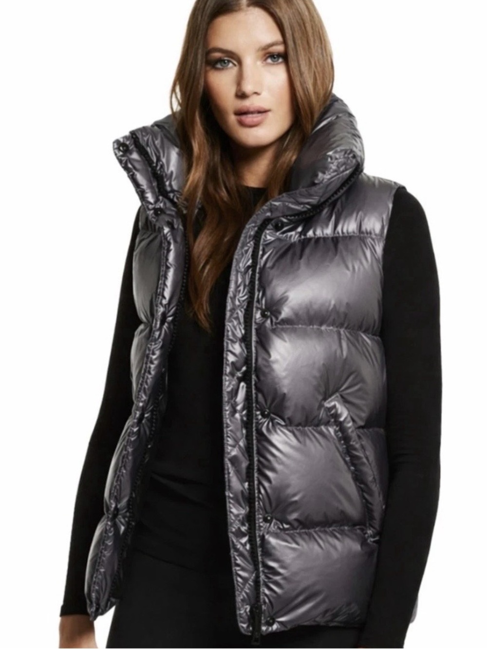 SAM. New York Freedom Puffer Vest Gunmetal Metallic Down Feather Sz L